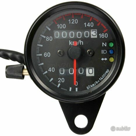 Mini Contachilometri Meccanico Speedometer Spie LED Nero Cafe Racer