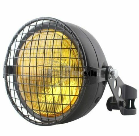 Faro Moto Tondo 7 Pollici H4 35W Giallo Con Staffa Nera - Universale Per Tubi Forcella 35-43mm